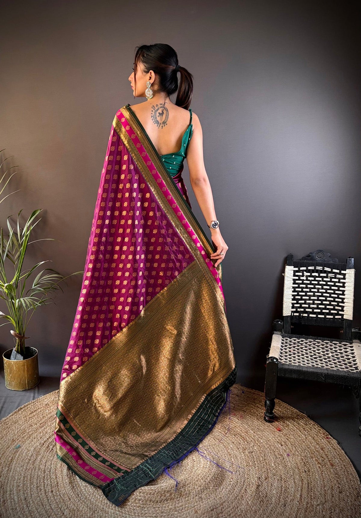 Elora Magenta Soft Silk Butti Zari Weaving Work Banarasi Saree | Grocsy