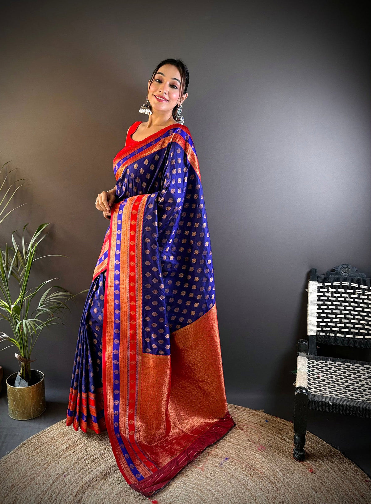 Elora Royal Blue Soft Silk Butti Zari Weaving Work Banarasi Saree | Grocsy
