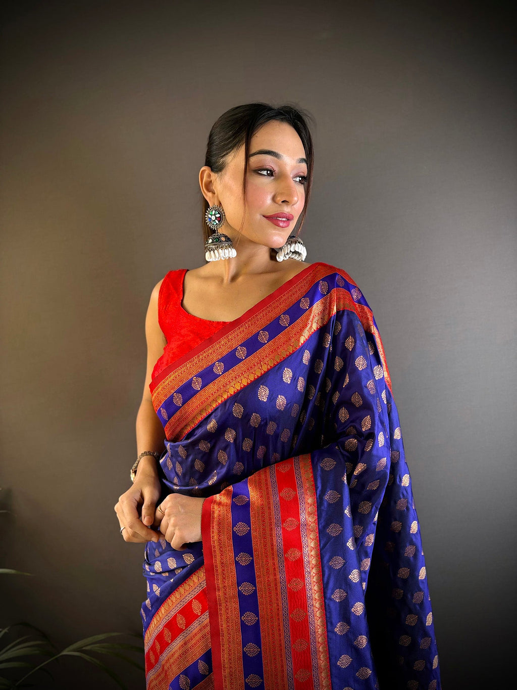 Elora Royal Blue Soft Silk Butti Zari Weaving Work Banarasi Saree | Grocsy
