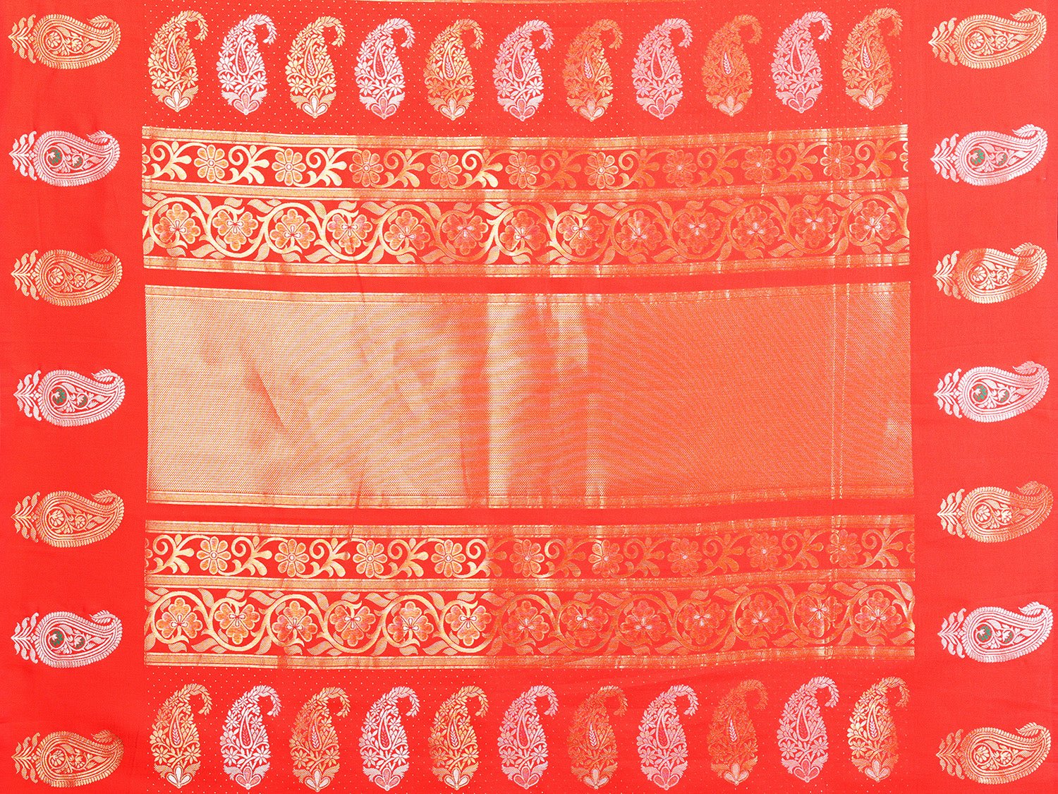 Elora Peach Soft Silk Silver And Golden Zari Weaving Banarasi Saree With Paisley Zari Work Border | Grocsy