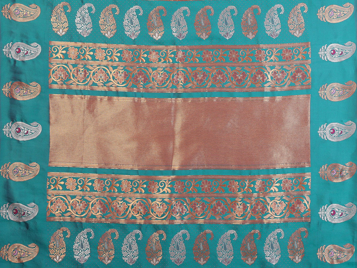 Elora Pink Soft Silk Silver And Golden Zari Weaving Banarasi Saree With Paisley Zari Work Border | Grocsy