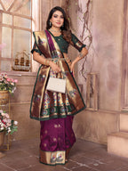 Elora Maroon Soft Silk Zari Weaving Paithani Saree With Heavy Peacock Border And Pallu | Grocsy