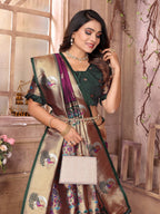 Elora Maroon Soft Silk Zari Weaving Paithani Saree With Heavy Peacock Border And Pallu | Grocsy
