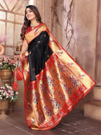 Elora Black Soft Silk Zari Weaving Paithani Saree With Heavy Peacock Border And Pallu | Grocsy