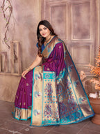 Elora Wine Soft Silk Zari Weaving Paithani Saree With Heavy Peacock Border And Pallu | Grocsy
