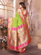 Elora Light Green Soft Silk Zari Weaving Paithani Saree With Heavy Peacock Border And Pallu | Grocsy