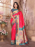Elora Hot Pink Soft Silk Zari Weaving Paithani Saree With Heavy Peacock Border And Pallu | Grocsy
