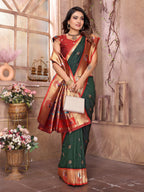 Elora Dark Green Soft Silk Zari Weaving Paithani Saree With Heavy Peacock Border And Pallu | Grocsy