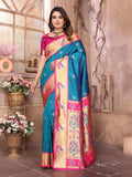Elora Royal Blue Soft Silk Zari Weaving Paithani Saree With Heavy Peacock Border And Pallu | Grocsy