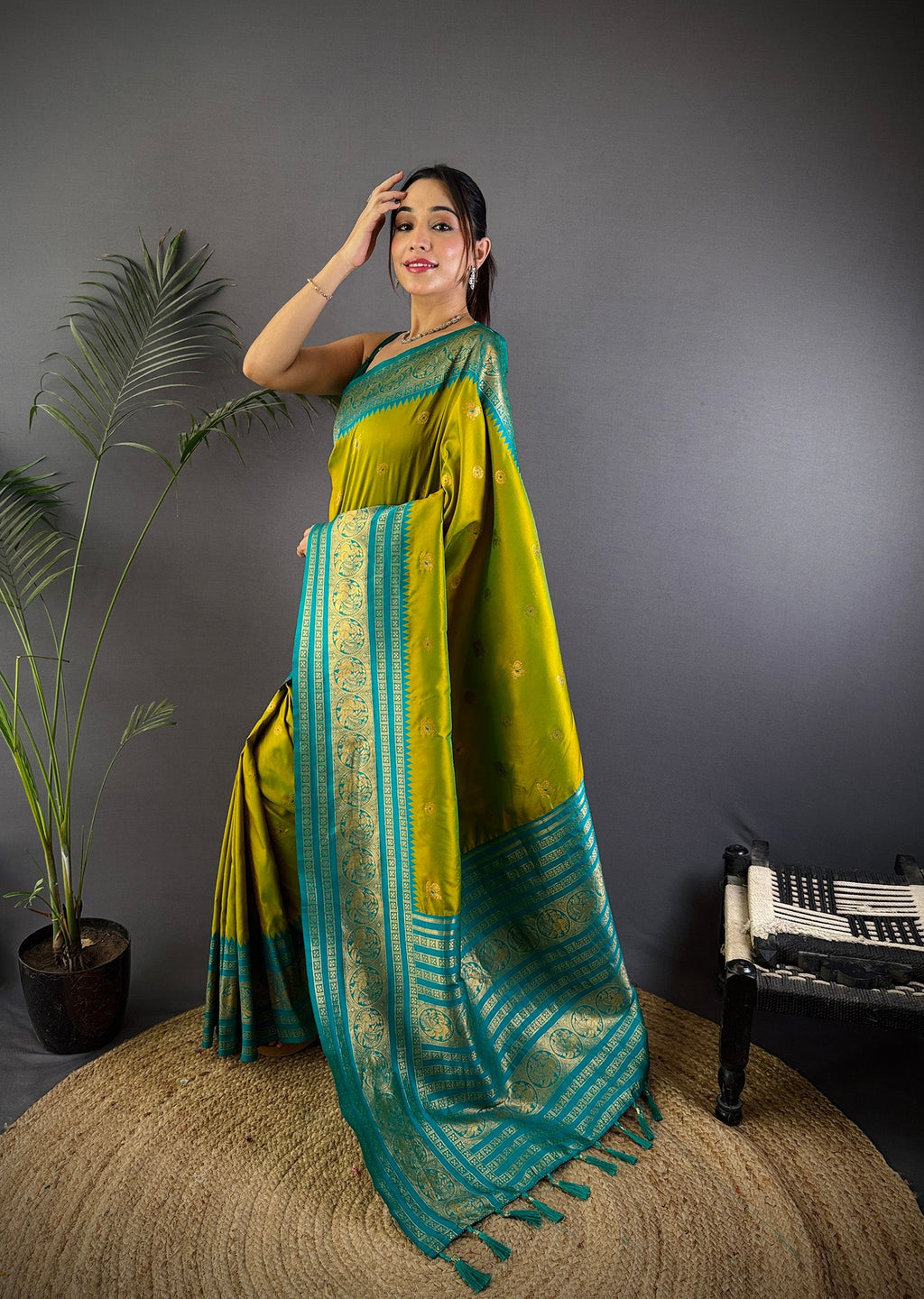 Elora Light Green Soft Silk Small Butti Zari Weaving Banarasi Saree With Woven Designer Saree | Grocsy
