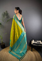 Elora Light Green Soft Silk Small Butti Zari Weaving Banarasi Saree With Woven Designer Saree | Grocsy