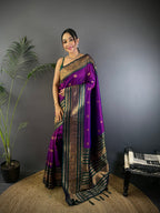 Elora Magenta Soft Silk Small Butti Zari Weaving Banarasi Saree With Woven Designer Saree | Grocsy