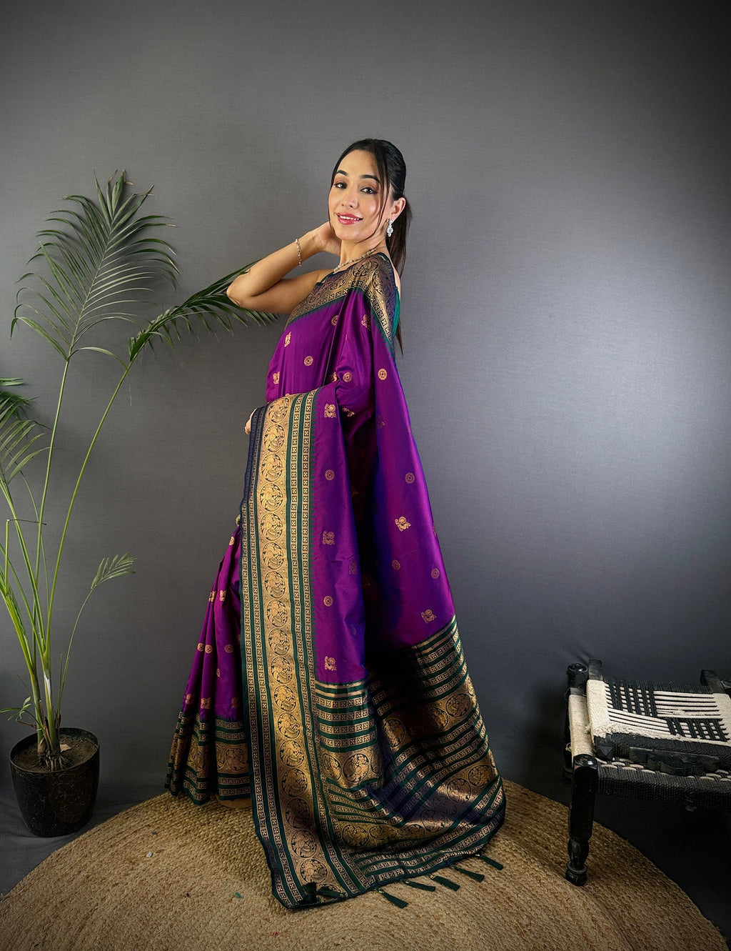 Elora Magenta Soft Silk Small Butti Zari Weaving Banarasi Saree With Woven Designer Saree | Grocsy