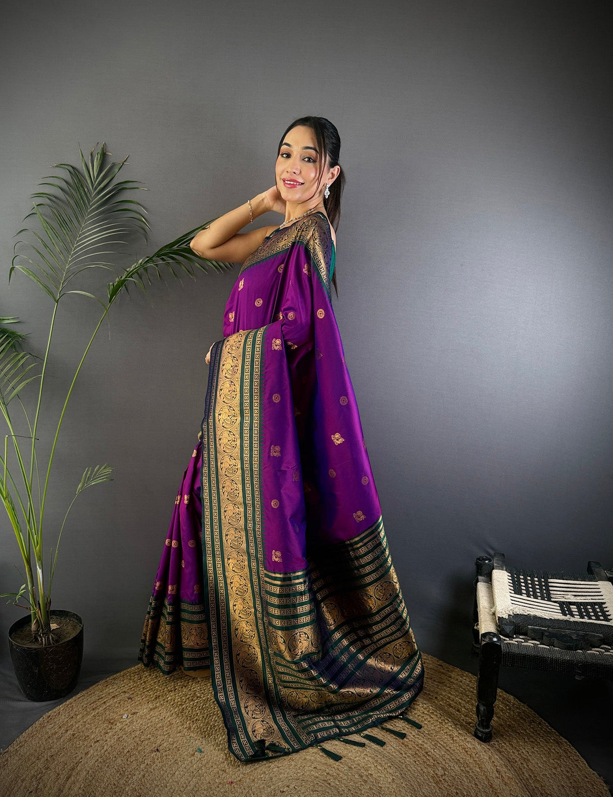 Elora Magenta Soft Silk Small Butti Zari Weaving Banarasi Saree With Woven Designer Saree | Grocsy