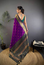 Elora Magenta Soft Silk Small Butti Zari Weaving Banarasi Saree With Woven Designer Saree | Grocsy
