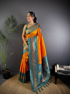 Elora Orange Soft Silk Small Butti Zari Weaving Banarasi Saree With Woven Designer Saree | Grocsy