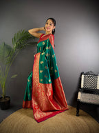 Elora Green Soft Silk Woven Butta Weaving Banarasi With Heavy Zari Border | Grocsy