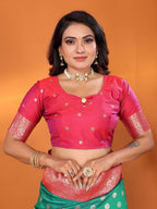 Elora Green Soft Silk Woven Butta Weaving Banarasi With Heavy Zari Border | Grocsy