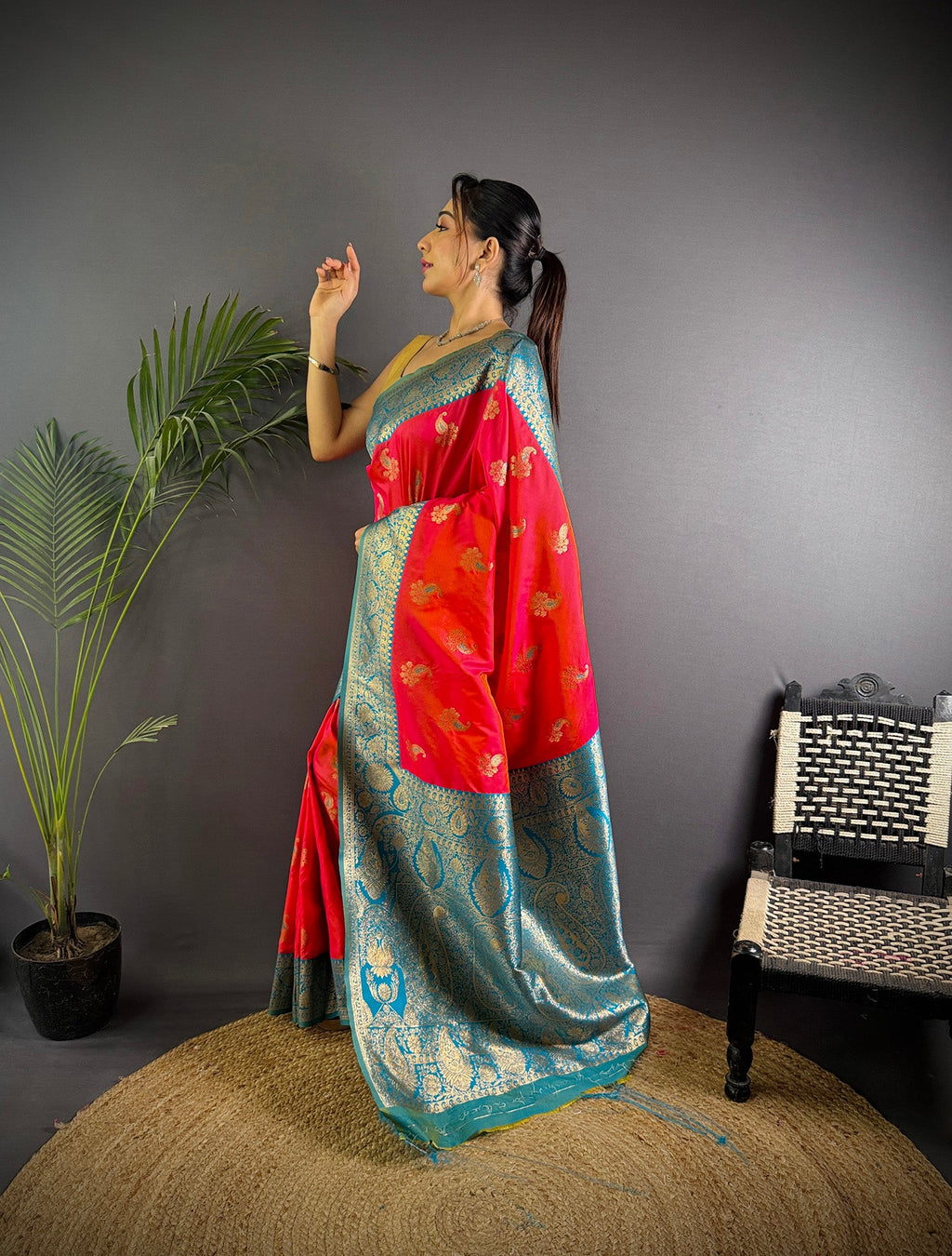Elora Hot Pink Soft Silk Woven Butta Weaving Banarasi With Heavy Zari Border | Grocsy