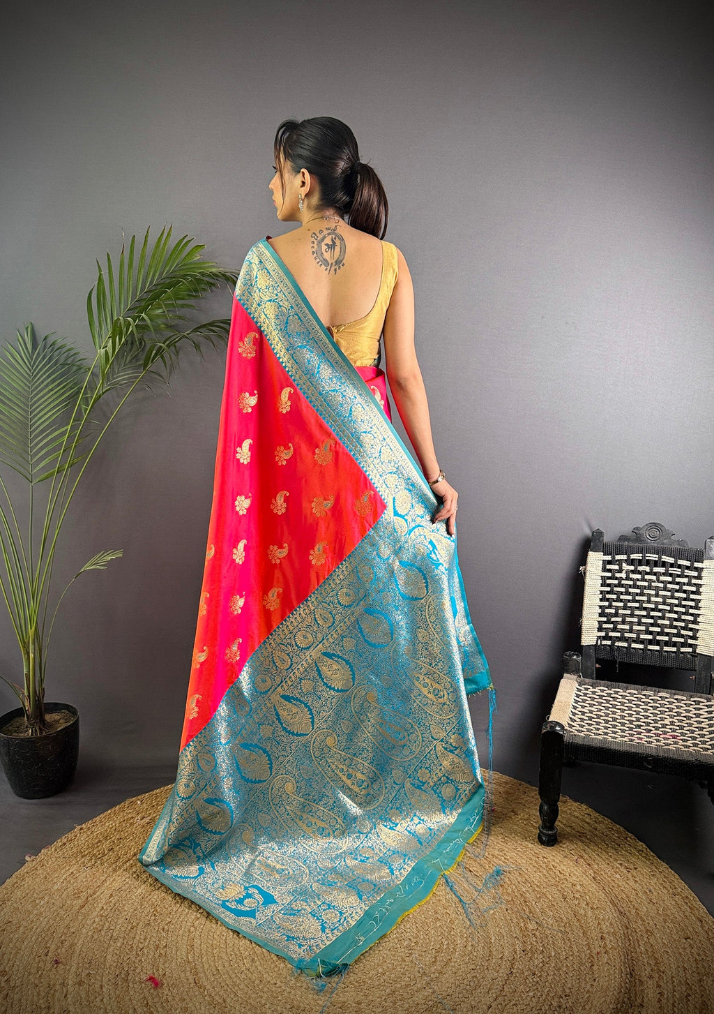 Elora Hot Pink Soft Silk Woven Butta Weaving Banarasi With Heavy Zari Border | Grocsy