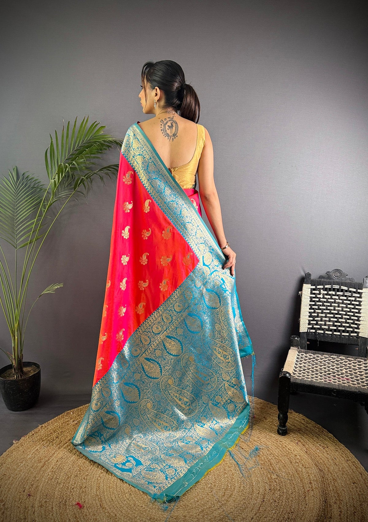 Elora Hot Pink Soft Silk Woven Butta Weaving Banarasi With Heavy Zari Border | Grocsy