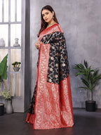 Elora Black Soft Silk Zari Zaal Weaving Banarasi With Contrast Blouse | Grocsy
