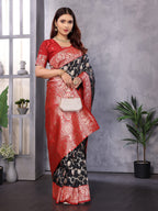 Elora Black Soft Silk Zari Zaal Weaving Banarasi With Contrast Blouse | Grocsy