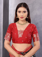 Elora Black Soft Silk Zari Zaal Weaving Banarasi With Contrast Blouse | Grocsy