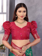 Elora Green Soft Silk Zari Zaal Weaving Banarasi With Contrast Blouse | Grocsy