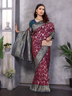 Elora Magenta Soft Silk Zari Zaal Weaving Banarasi With Contrast Blouse | Grocsy