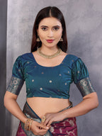 Elora Magenta Soft Silk Zari Zaal Weaving Banarasi With Contrast Blouse | Grocsy