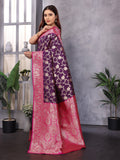 Elora Wine Soft Silk Zari Zaal Weaving Banarasi With Contrast Blouse | Grocsy