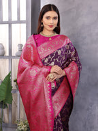 Elora Wine Soft Silk Zari Zaal Weaving Banarasi With Contrast Blouse | Grocsy
