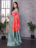 Elora Peach Soft Silk Zari Zaal Weaving Banarasi With Contrast Blouse | Grocsy