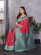 Elora Red Soft Silk Zari Zaal Weaving Banarasi With Contrast Blouse | Grocsy