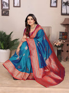 Elora Royal Blue Soft Silk Zari Butta Weaving Work Banarasi Saree With Contrast Pallu And Blouse | Grocsy