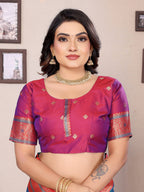 Elora Royal Blue Soft Silk Zari Butta Weaving Work Banarasi Saree With Contrast Pallu And Blouse | Grocsy