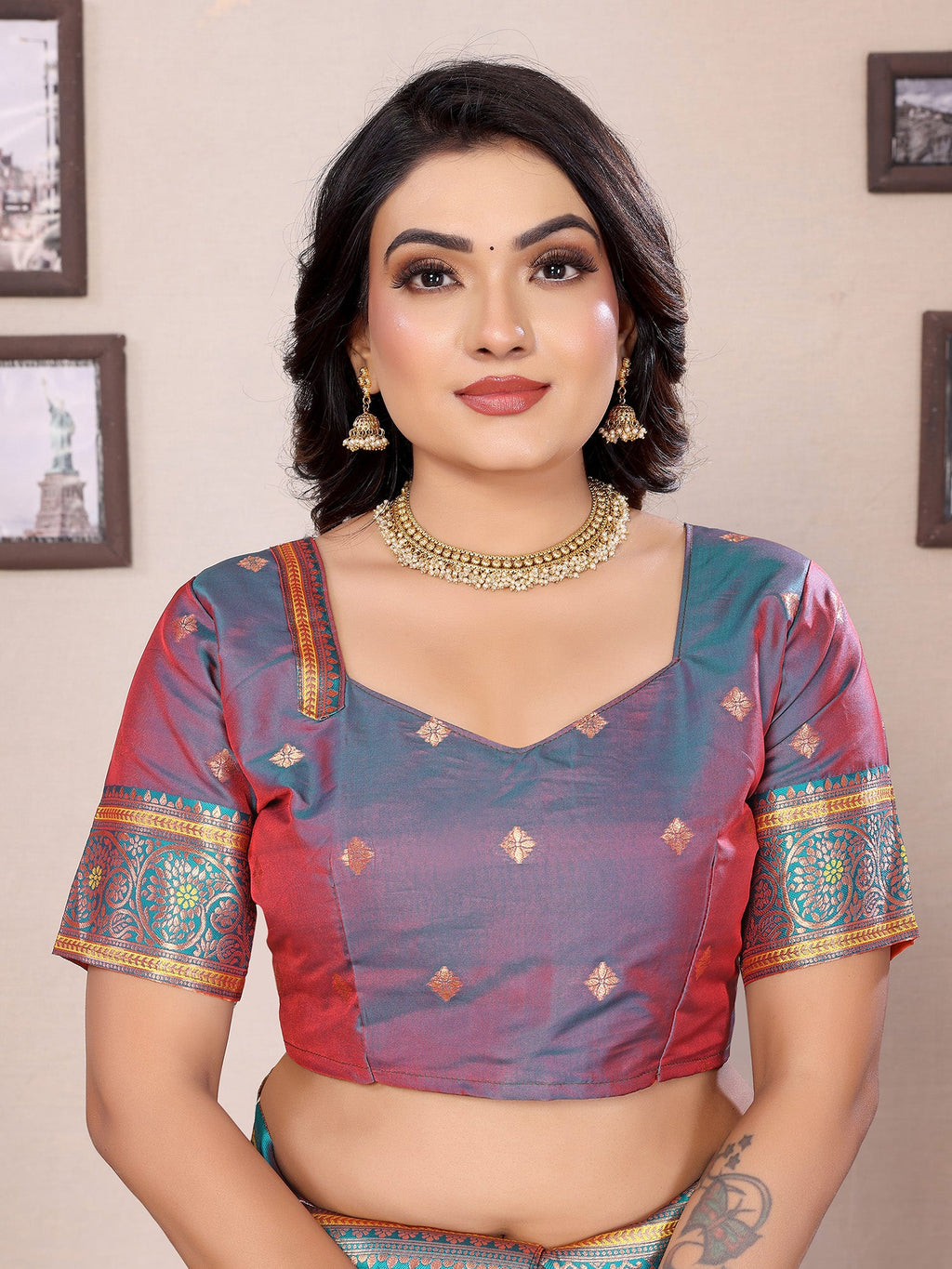 Elora Orange Soft Silk Zari Butta Weaving Work Banarasi Saree With Contrast Pallu And Blouse | Grocsy