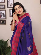 Elora Purple Soft Silk Zari Butta Weaving Work Banarasi Saree With Contrast Pallu And Blouse | Grocsy