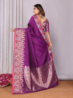 Elora Purple Soft Silk Plain Zari Jacquard Weaving Banarasi Saree With Zari Weaving Border | Grocsy