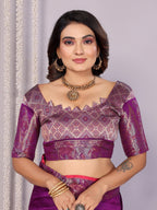 Elora Purple Soft Silk Plain Zari Jacquard Weaving Banarasi Saree With Zari Weaving Border | Grocsy