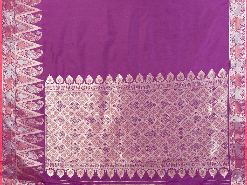 Elora Purple Soft Silk Plain Zari Jacquard Weaving Banarasi Saree With Zari Weaving Border | Grocsy
