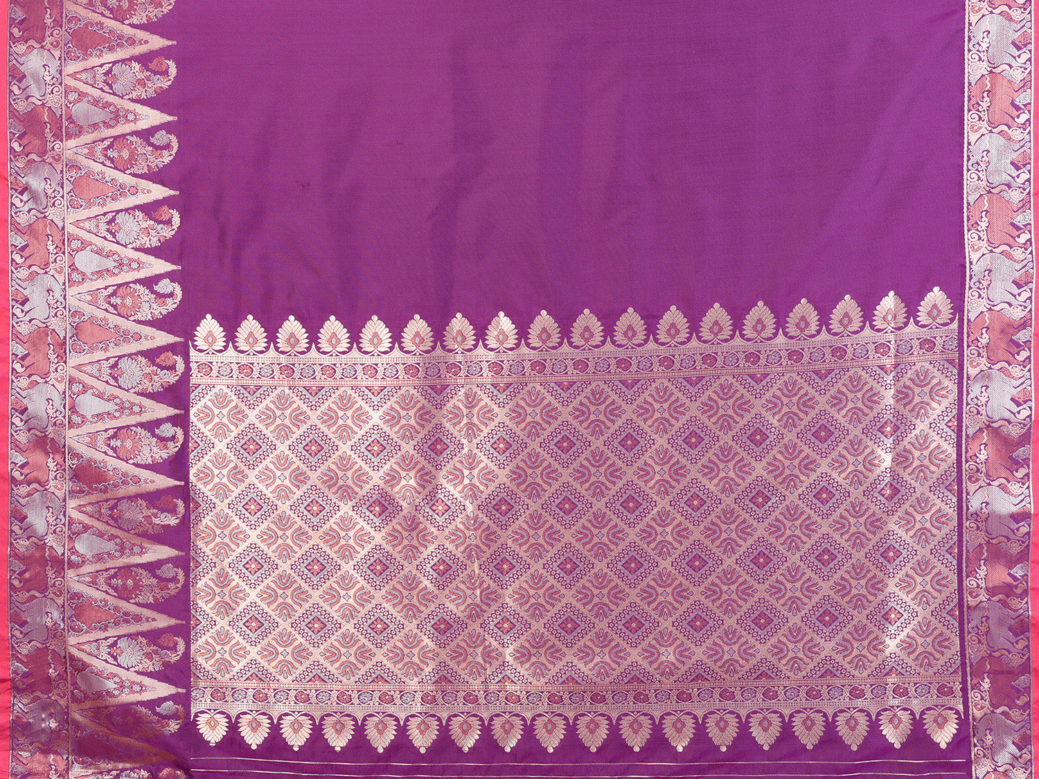 Elora Purple Soft Silk Plain Zari Jacquard Weaving Banarasi Saree With Zari Weaving Border | Grocsy