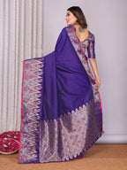 Elora Royal Blue Soft Silk Plain Zari Jacquard Weaving Banarasi Saree With Zari Weaving Border | Grocsy