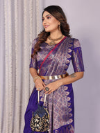 Elora Royal Blue Soft Silk Plain Zari Jacquard Weaving Banarasi Saree With Zari Weaving Border | Grocsy