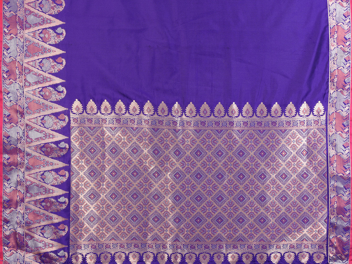 Elora Royal Blue Soft Silk Plain Zari Jacquard Weaving Banarasi Saree With Zari Weaving Border | Grocsy