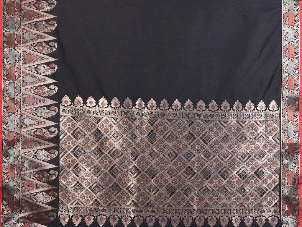 Elora Black Soft Silk Plain Zari Jacquard Weaving Banarasi Saree With Zari Weaving Border | Grocsy