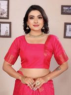 Elora Hot Pink Soft Silk Woven Copper Zari Weaving Banarasi Saree With Contrast Blouse | Grocsy