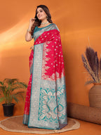 Elora Hot Pink Soft Silk Small Butti Zari Weaving With Heavy Zari Border Saree | Grocsy