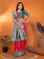 Elora Hot Pink Soft Silk Small Butti Zari Weaving With Heavy Zari Border Saree | Grocsy